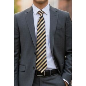 Colours Alexander Julian Gold Black Striped Silk Tie 3.75" 59" Herringbone